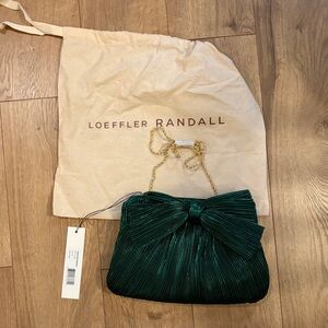 NWT Loeffler Randall Green Bow Clutch w/ gold chain strap